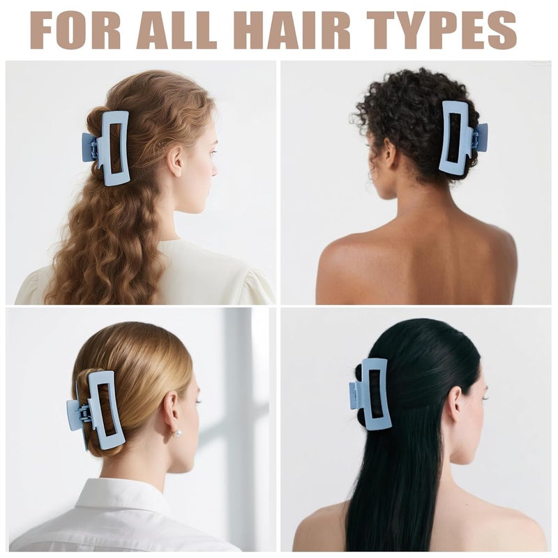 TOCESS Hair Claw Clips for Women - 8PK Large Neutral Matte Square Jumbo Hair Clips for Thick, Thin, Long, Short, Curly Hair Girls, Big Jaw Clip Set for Daily Use (Glacier Blue) - Image 5